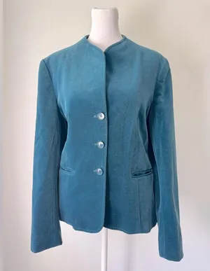 Vintage ‘80s Personal (Leslie Fay) Teal Niedieck Velvet Collarless Blazer thumbnail 2