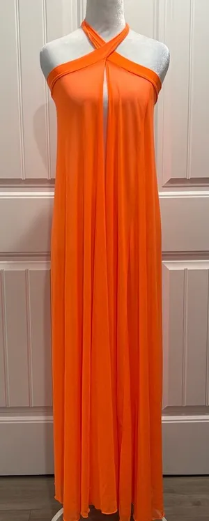 Elegant Orange Strapless Maxi Dress Size XL thumbnail 1