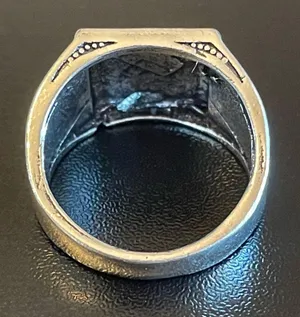 Vintage antique silver plated obsidian ring size 7.5 thumbnail 4