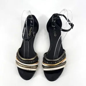 Aldo Gold Silver Metallic Strappy Women’s Flats Sandals‎ Size 7.5 leather thumbnail 4