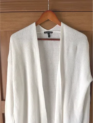 Eileen Fisher Organic Linen Cotton Ivory Knit Open Front Cardigan Women’s Large thumbnail 5