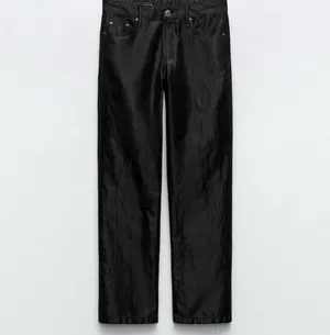 Zara Nwt Satin Effect Shiny Metallic Mid Waist Straight Leg Pants 4 thumbnail 6