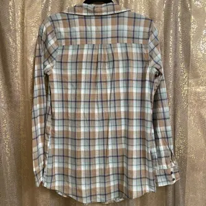 Gimmicks by BKE Neutral Color Plaid Lace Up Front Shirt Oversized Small thumbnail 3
