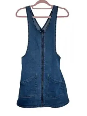 SO Denim Jumper Dress, Blue Jean Mini Pinafore, Y2K Layering Dress, Size Small thumbnail 3