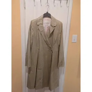 Isaac Mizrahi Linen Trench Coat Beige Size XL Satin Lined Shimmer Long thumbnail 4