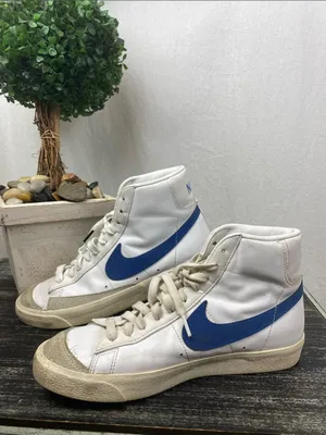 Nike White & Blue Leather Blazer Mid 77 Game Royal Hi Top Sneaker Shoes 9.5 thumbnail 2