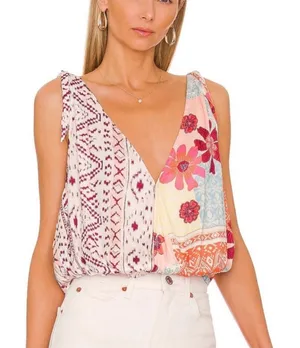 NWT Free People Tied To You Print Surplice Tank in Tropical Combo‎ Boho Summer thumbnail 1