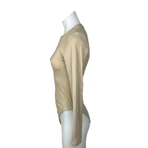 Zara Beige Crew Neck Long Sleeve Stretch Ribbed Knit Fitted Bodysuit Top Size M thumbnail 2
