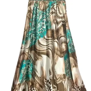 Animal Print Maxi Dress S Beaded Halter Brown Teal Flowy Mobwife Charmeuse thumbnail 5