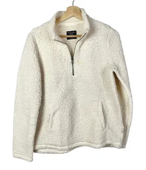 Abercrombie & Fitch Ivory Sherpa Quarter Zip Pullover Sweatshirt M‎ thumbnail 1