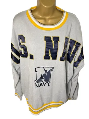 PINK Victoria’s Secret U.S. Navy Oversized Sweatshirt Navy Gray Yellow M thumbnail 1
