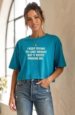 VTG Sunbelt Sarcastic Graphic Crop Top • Teal Blue Single Stitch Irony Core M thumbnail 1