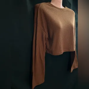 SHEIN Brown Ribbed Long Sleeve Crop Top SZ Small thumbnail 4