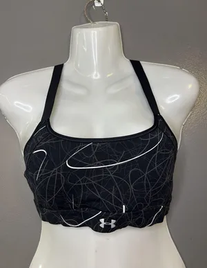 Under Armour Sports Bra Womens Small Black Print Racerback Padded Stretch thumbnail 1