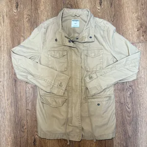 Old Navy Tan Utility Jacket Military Style Pockets 100%‎ Cotton Womens Small thumbnail 1