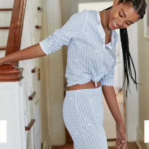 Roller Rabbit Hathi Gingham Pajama Blue Elephant PJ Top- Size Small thumbnail 1