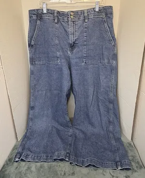 Gap High Rise Wide Leg Crop Jeans Womens 18/34R Blue Dark Wash Stretch Denim thumbnail 1
