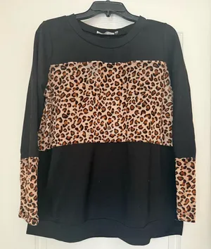 ANDREE BY UNIT Black and Leopard Print Sweatshirt thumbnail 1