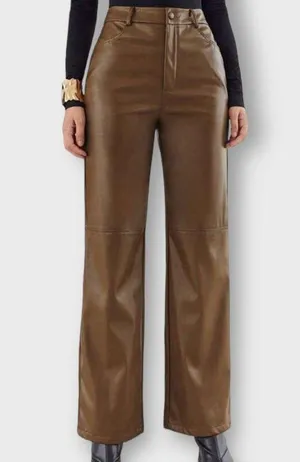 Brown Wide Leg Faux Leather Pants thumbnail 5