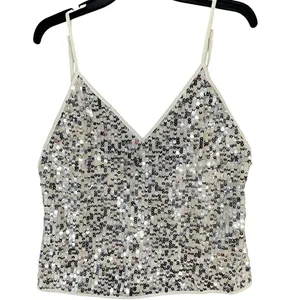 Goldie Twilight Camisole Top Womens M Silver Cream Sequin Sparkles‎ Shimmer Glam thumbnail 6