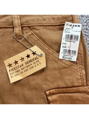 NWT FiveStar General Cargo Shorts Womens 7/28 Tan Brown Flex Side Pockets Mid thumbnail 6