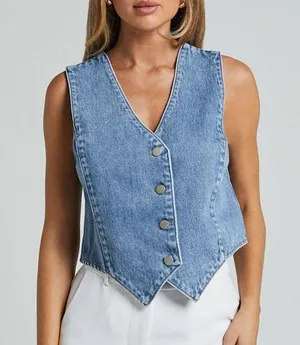 Showpo - Adriene Button Down Denim Vest in Blue thumbnail 4
