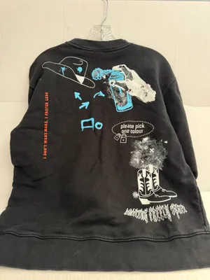 Zara Black Crewneck Sweatshirt with Graphics thumbnail 3