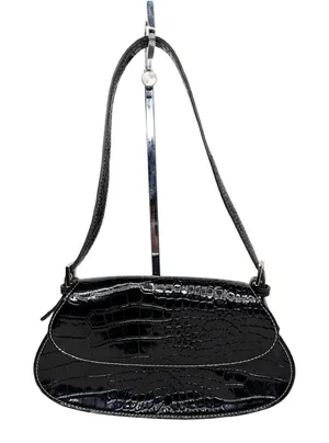 Liz Claiborne Vegan Leather Croc Embossed Small Black Shoulder Bag thumbnail 1