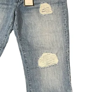 3X1 Fringe Hem Crop‎ Straight Leg Jeans Distressed Mid -Rise Cotton 31 Women NWT thumbnail 6