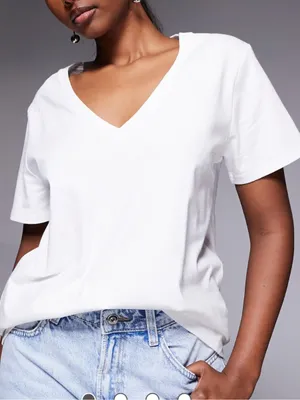 NWOT Good American classic White V-Neck Short Sleeve Tee in sz 2 thumbnail 1