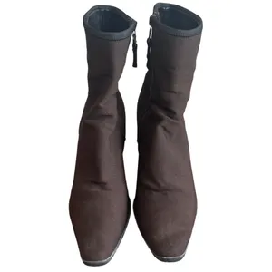 Vintage Prada Tessuto Nylon Sock Booties Kitten Heel Y2K Brown 38.5 thumbnail 2