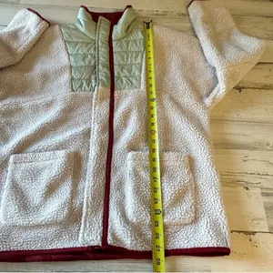 Urban Outfitters UO Mixed Media Sherpa Fleece Windbreaker Jacket Cream‎ Green Lg thumbnail 13