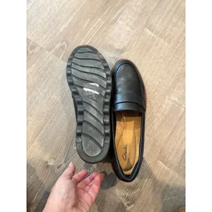 Clarks Collection Black Leather Penny‎ Loafer Wedge Shoes Ultimate Comfort 13288 thumbnail 5