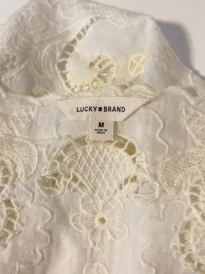 Lucky Brand Festival Lacey Embroidered Open Front Tie Top Cream Womens Medium thumbnail 6