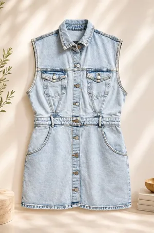 ✨ ZARA Light Wash Denim Vest Mini Dress | Size L | Button Front Sleeveless 👗 thumbnail 1