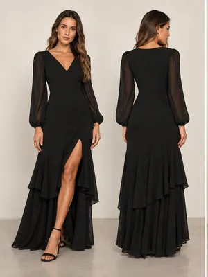 LULU's Sexy Chic Elegant Long Sleeve Romantic Flowy Bridesmaid Wedding Gown thumbnail 2