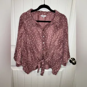 Fate Pink Ombre Polka Dot Tie Front Button Down Blouse Size M thumbnail 2