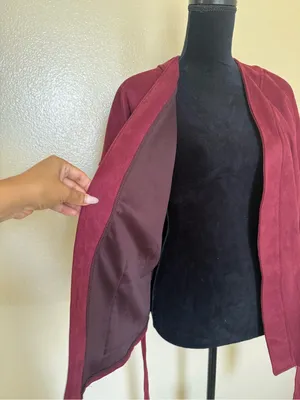 Classic Concepts Burgundy Faux Suede Belted Jacket Cardigan Medium thumbnail 6