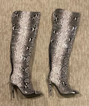 I.AM.GIA Gray and Black Over the Knee Boots with Stiletto Heel thumbnail 1