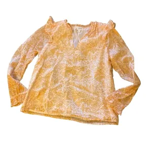 J.Crew Yellow Floral Long Sleeve V-Neck Ruffle Blouse Top small thumbnail 2