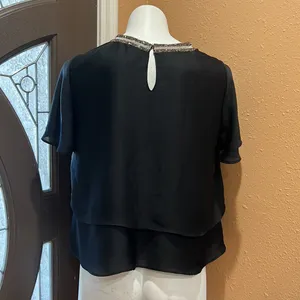 Zara black layered jeweled collared blouse thumbnail 5