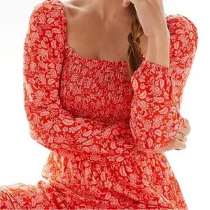 Anthropologie Dolan Stratton Smocked Floral Long Sleeve Midi Dress Size Medium thumbnail 3
