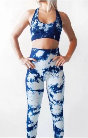SET ACTIVE blue crush tie dye leggings NEW! thumbnail 1