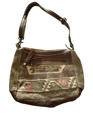 Myra Bag Canvas Leather Shoulder Bag Boho Southwestern Tote‎ Purse thumbnail 1
