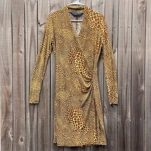 Norma Kamali animal print dress long sleeved v‎ neck ruched size small stretchy thumbnail 2