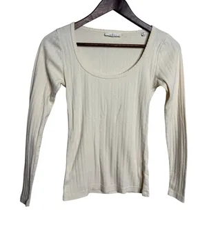 DÔEN Romy Tee S Cream Pointelle Cotton Scoop Neck Long Sleeve Top thumbnail 1