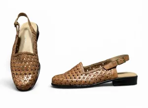 Vtg Kim Rogers Lindsey Woven Leather Slingback‎ Flats Fisherman Cottagecore Boho thumbnail 1