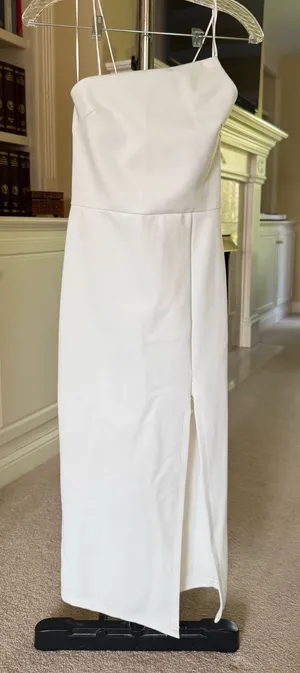 White Strapless Maxi Dress with slit Size 8 thumbnail 1