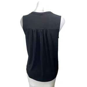 Ann Taylor Women's Black Sleeveless Notch V Neck Tank Blouse Shirt Top Size S thumbnail 2