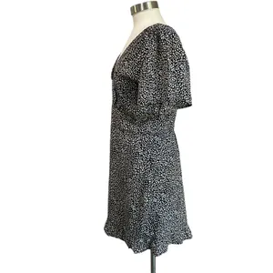 Abercrombie &‎ Fitch Black White Spotted Flutter Sleeve Mini Dress Sz Large thumbnail 4